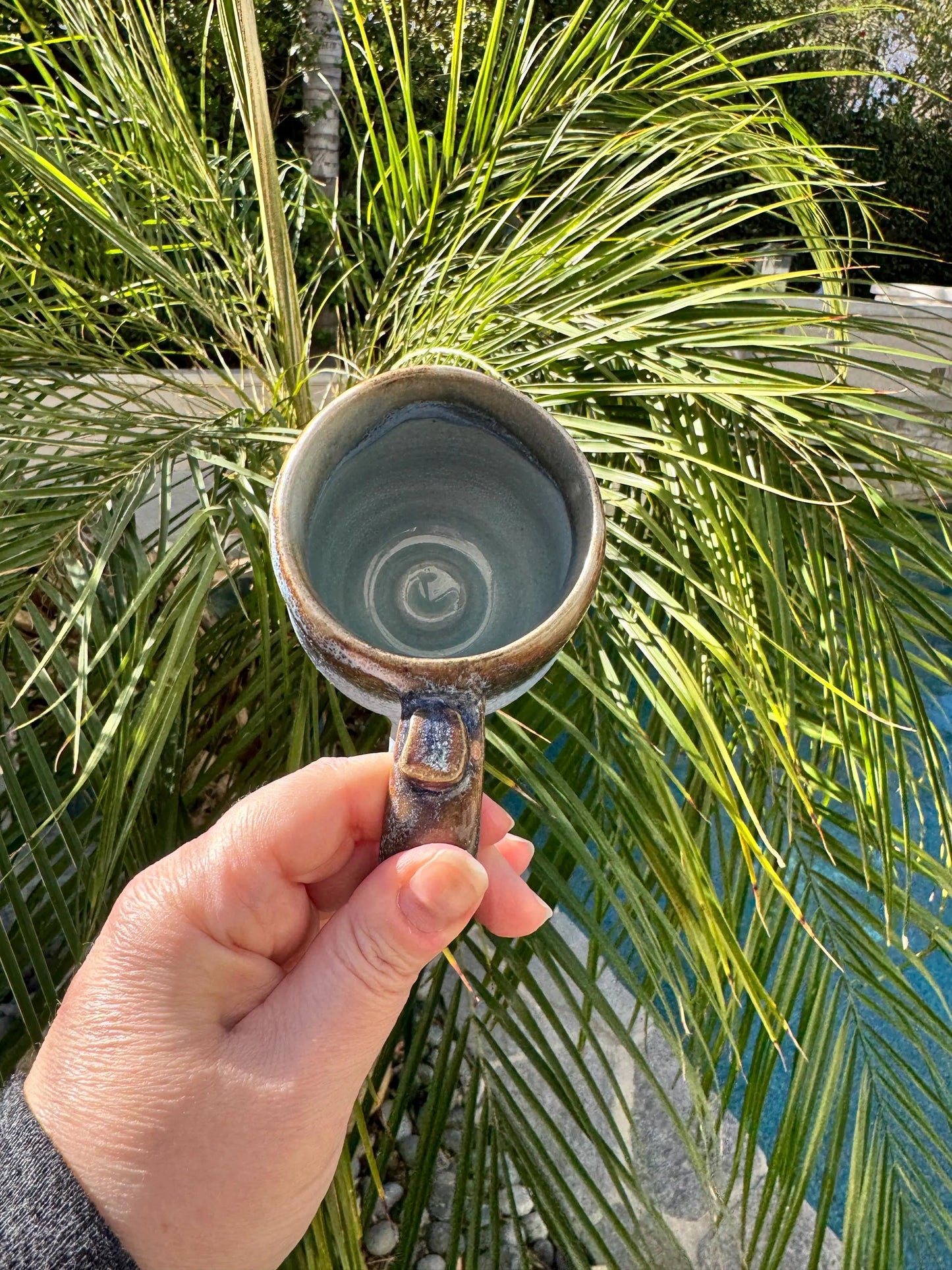 Blue Gold & Green Espresso Mug | 7 oz Wheel Thrown Stoneware | Cone 10 Reduction Pottery
