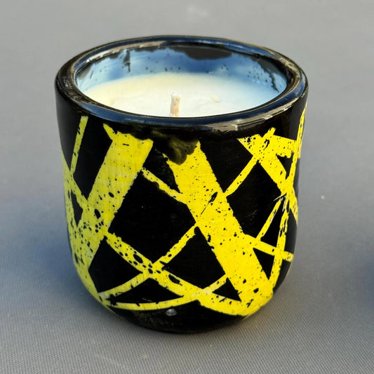 EVH Inspired Soy Candle | Handmade Stoneware Holder | Black & Yellow Ceramic