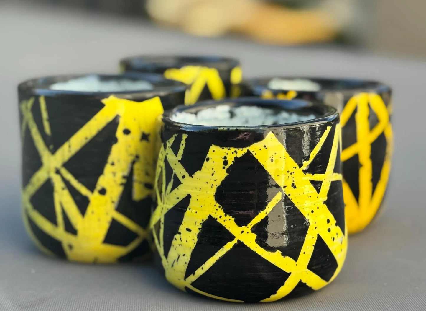 EVH Inspired Soy Candle | Handmade Stoneware Holder | Black & Yellow Ceramic