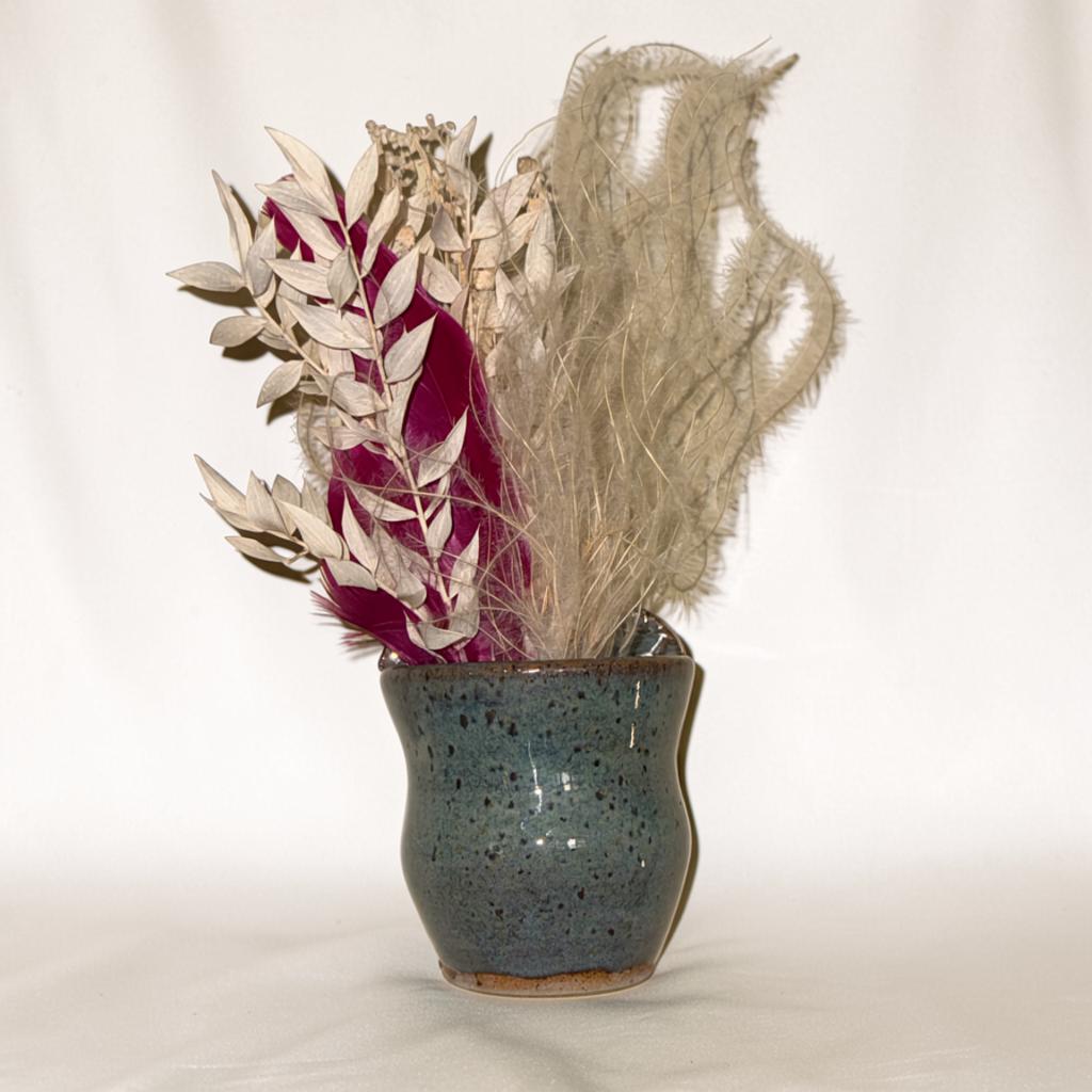 Handmade Blue Green Ceramic Wall Pocket Vase – Textured Speckled Stoneware