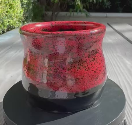 Red & Black Handmade Stoneware Tumbler | 12 oz Rustic Ceramic Cup