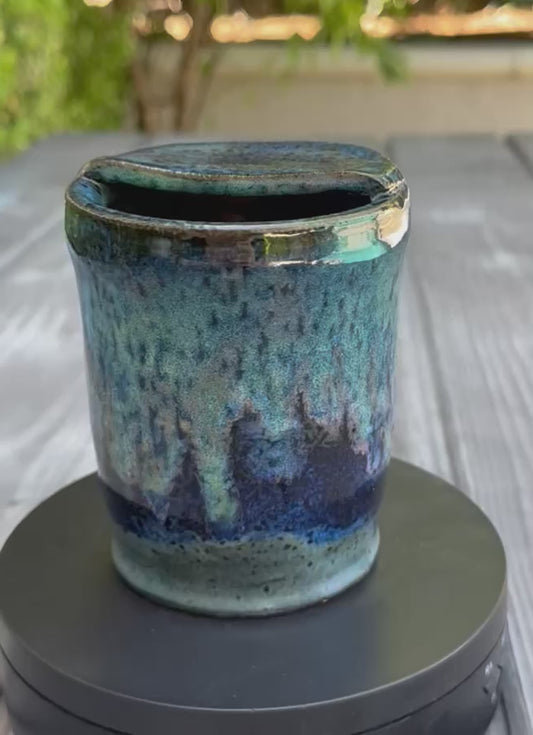 Handmade Ceramic Sippy Cup | Blue Stoneware Travel Tumbler 10 Oz