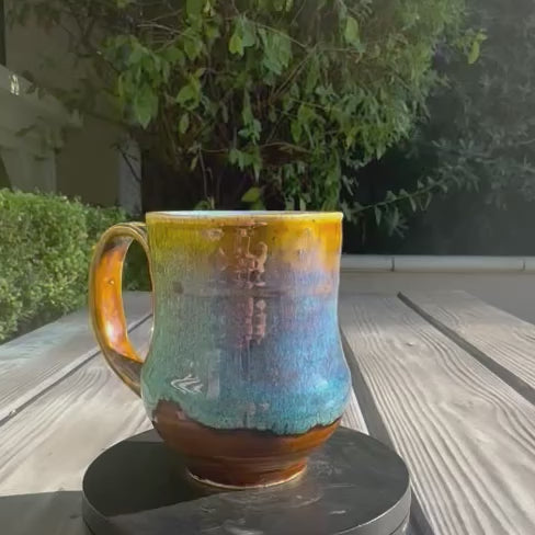 Castile Blue & Turkish Amber Mug No 3 | 12 oz Wheel Thrown Stoneware | Handmade Pottery