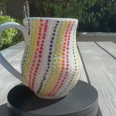 Handmade Rainbow Dot Stoneware Mug – 14 oz Coffee Cup