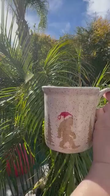 Bigfoot Santa Mug | Speckled Stoneware Holiday Coffee Cup | Handmade Cryptid Pottery