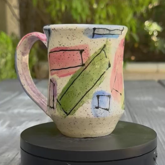 Hand-Thrown Stoneware Mug — Geometric Art Pastel