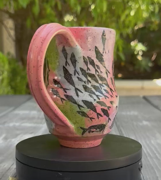 Hand-Thrown Stoneware Mug — Mermaid & Fish