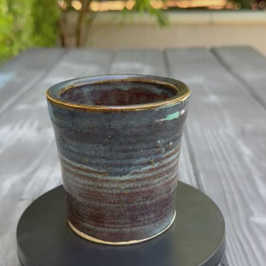 Handmade Blue & Bronze Stoneware Tumbler | 12 oz Pottery Cup