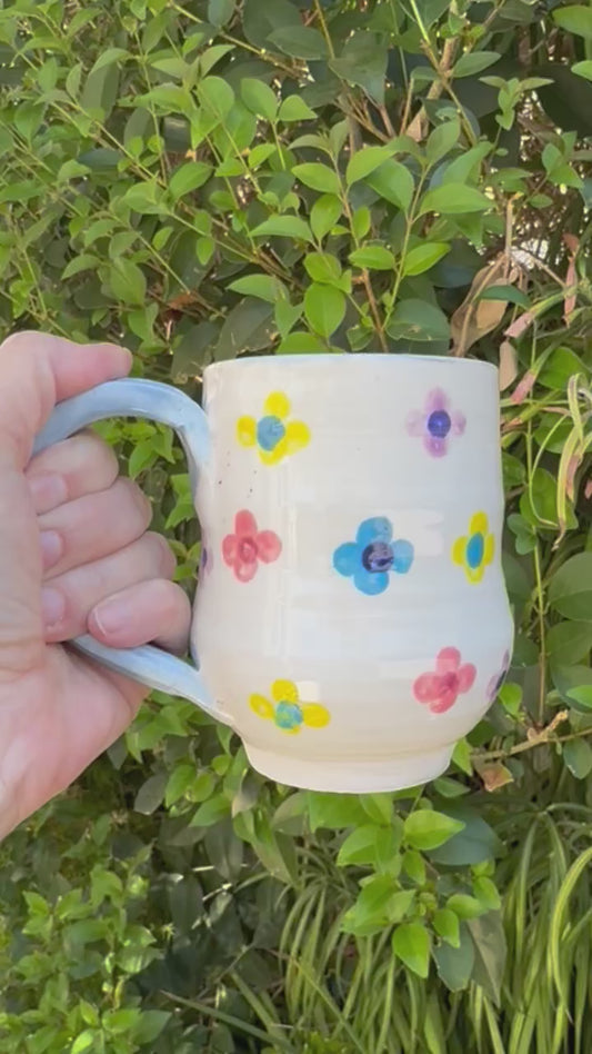 Hand-Painted Floral Stoneware Mug – 12 oz