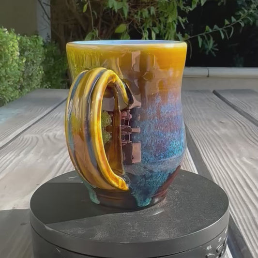 Castile Blue & Turkish Amber Mug No 4 | 10 oz Wheel Thrown Stoneware | Handmade Pottery